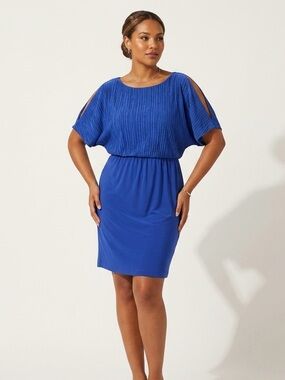 Dress Barn, Cobalt Blue Pleated Blouson Dress - L